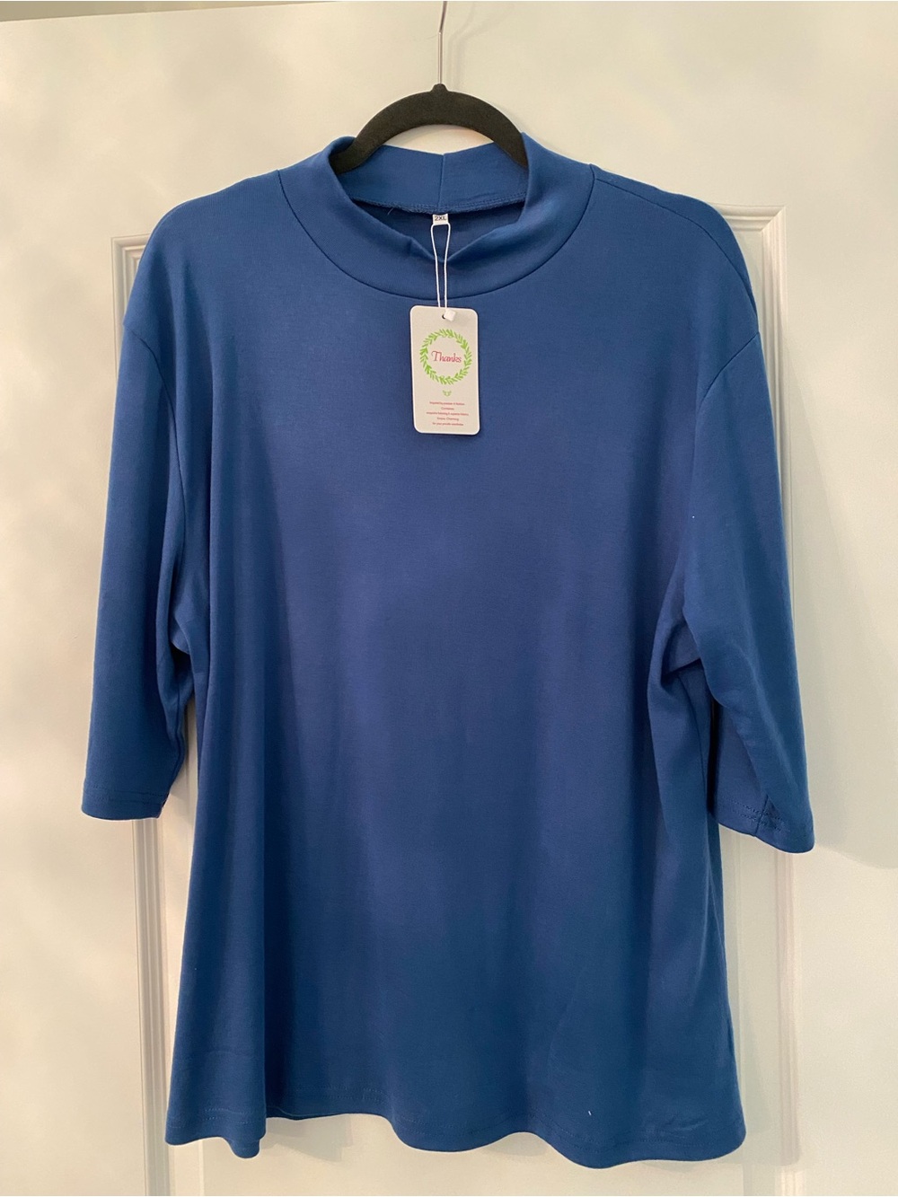Macy's Blue Mock Neck Short Sleeve Top